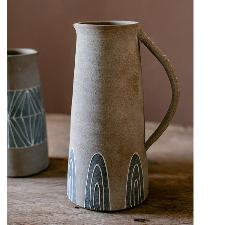 Blue Handpainted Terracotta Vase Jar - Cheeky Garden