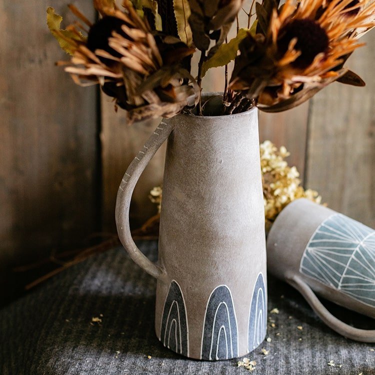 Blue Handpainted Terracotta Vase Jar - Cheeky Garden