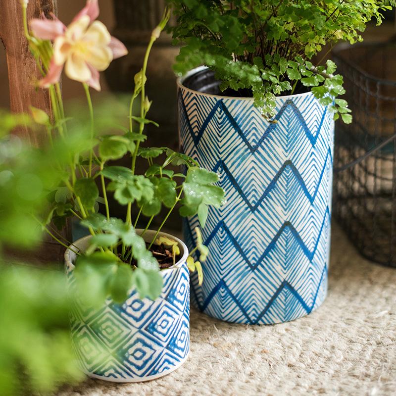 Blue Print Ceramic Vase Planter in Various Patterns - Cheeky Garden