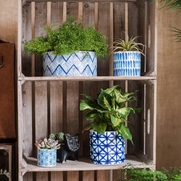 Blue Print Ceramic Vase Planter in Various Patterns - Cheeky Garden