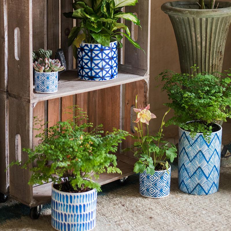 Blue Print Ceramic Vase Planter in Various Patterns - Cheeky Garden
