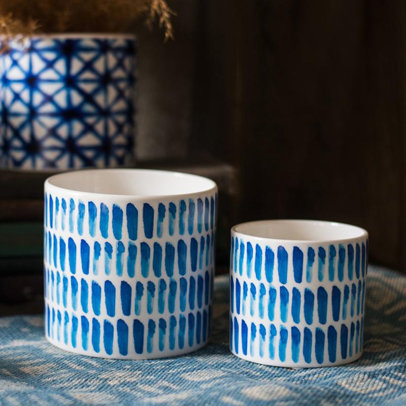 Blue Print Ceramic Vase Planter in Various Patterns - Cheeky Garden