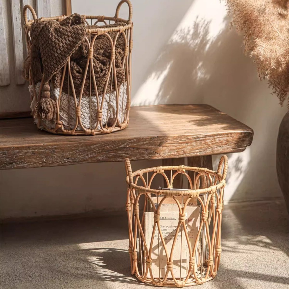 Bohemian Open-Weave Rattan Basket - Cheeky Garden