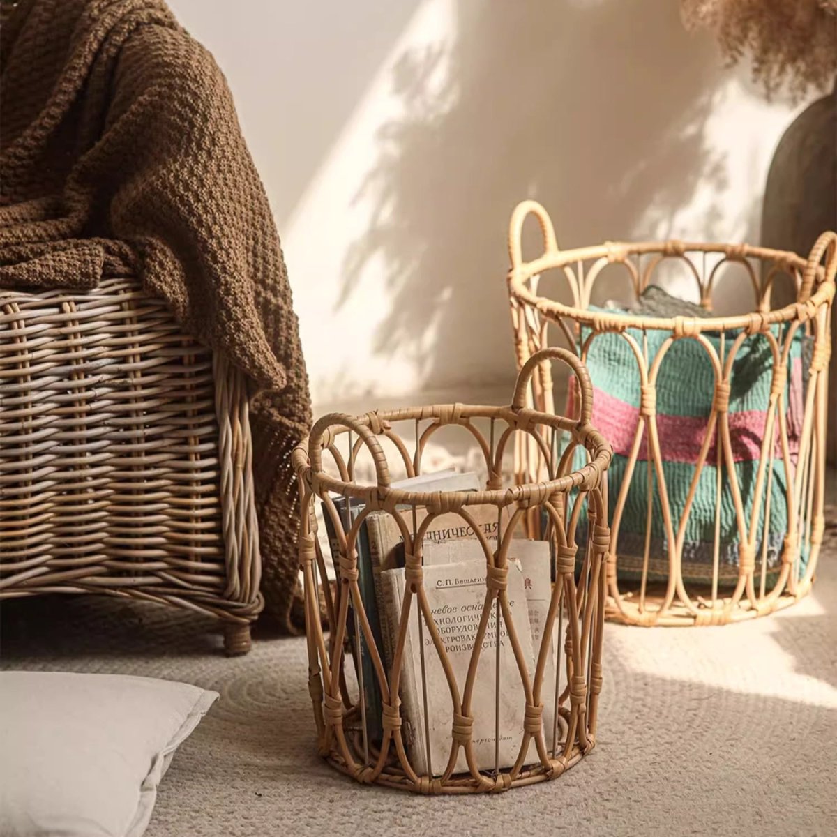 Bohemian Open-Weave Rattan Basket - Cheeky Garden