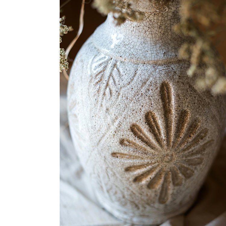 Carved Floral Vase in White - Cheeky Garden