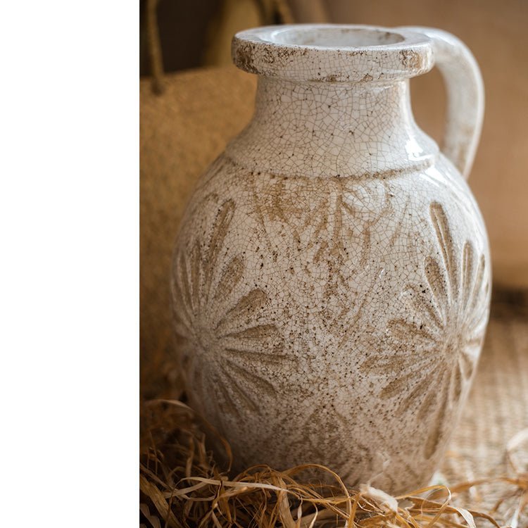 Carved Floral Vase in White - Cheeky Garden