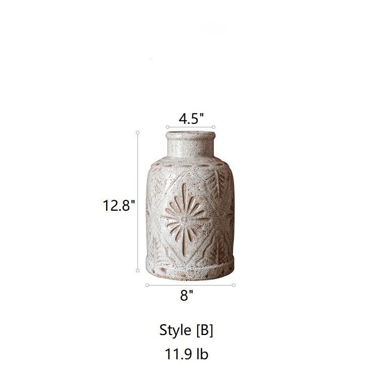 Carved Floral Vase in White - Cheeky Garden