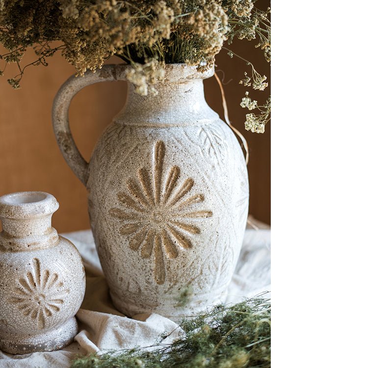 Carved Floral Vase in White - Cheeky Garden