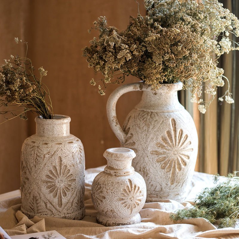 Carved Floral Vase in White - Cheeky Garden