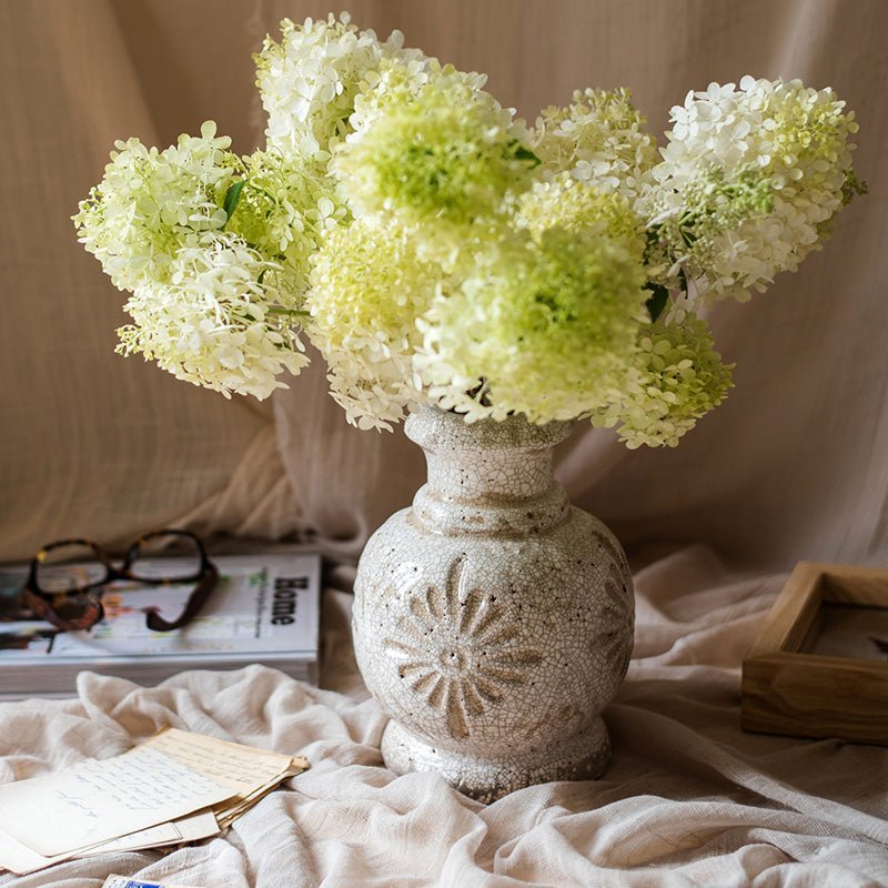 Carved Floral Vase in White - Cheeky Garden