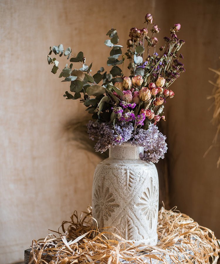 Carved Floral Vase in White - Cheeky Garden