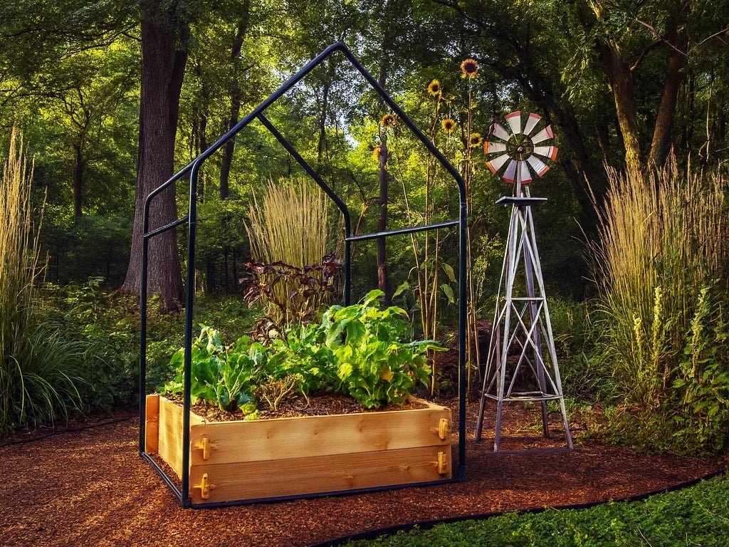 Cedar Raised Garden Bed with Greenhouse Cover - Cheeky Garden
