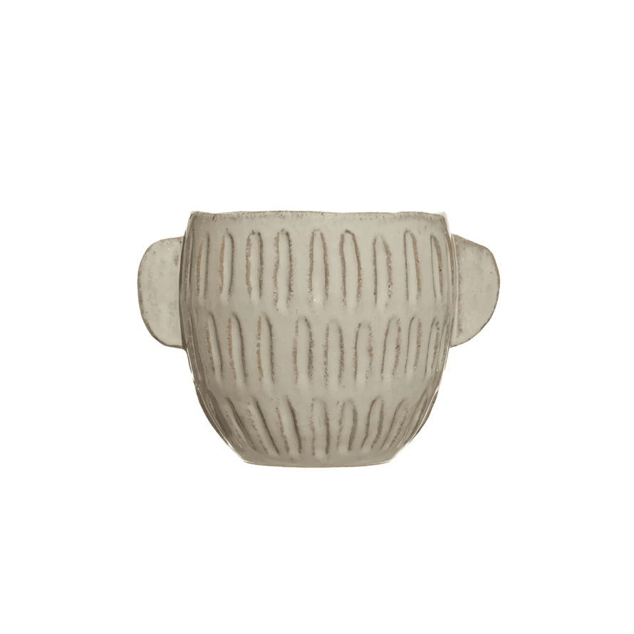 Debossed Glazed Stoneware Planter - Cheeky Garden
