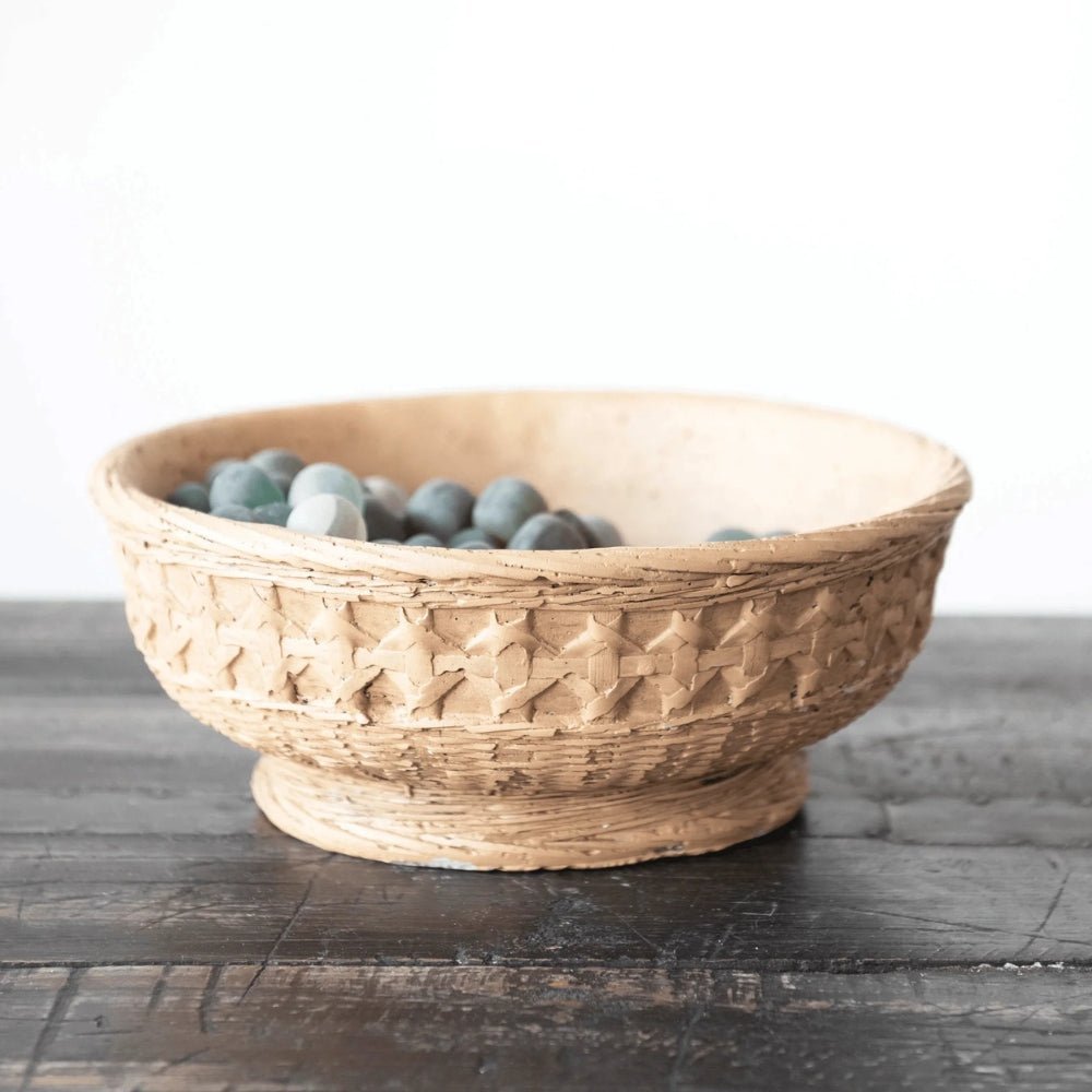 Decorative Debossed Cement Bowl / Planter, Woven Design - Cheeky Garden