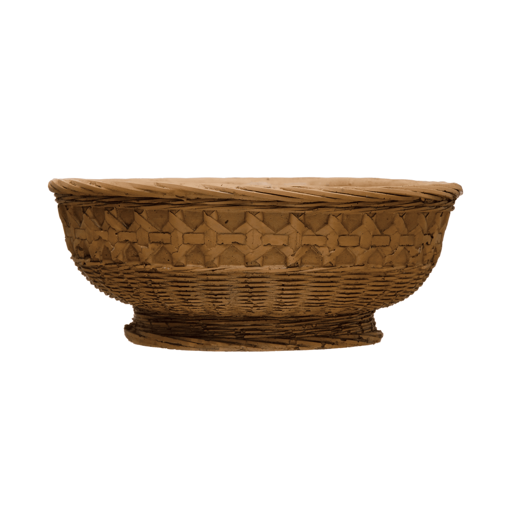 Decorative Debossed Cement Bowl / Planter, Woven Design - Cheeky Garden