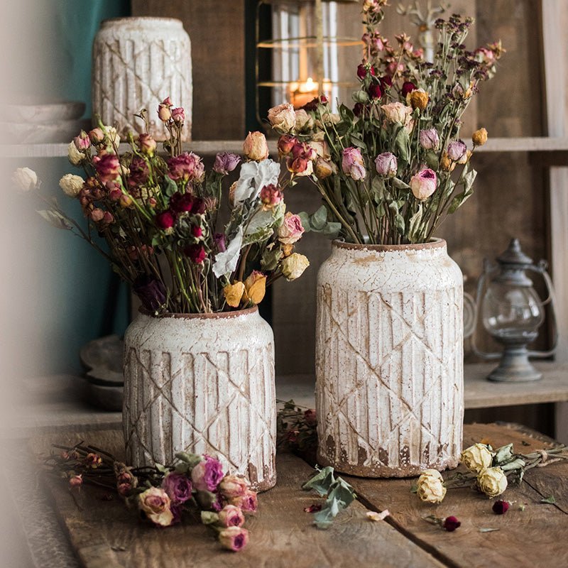 Distressed White Ceramic Flower Jar Vase - Cheeky Garden