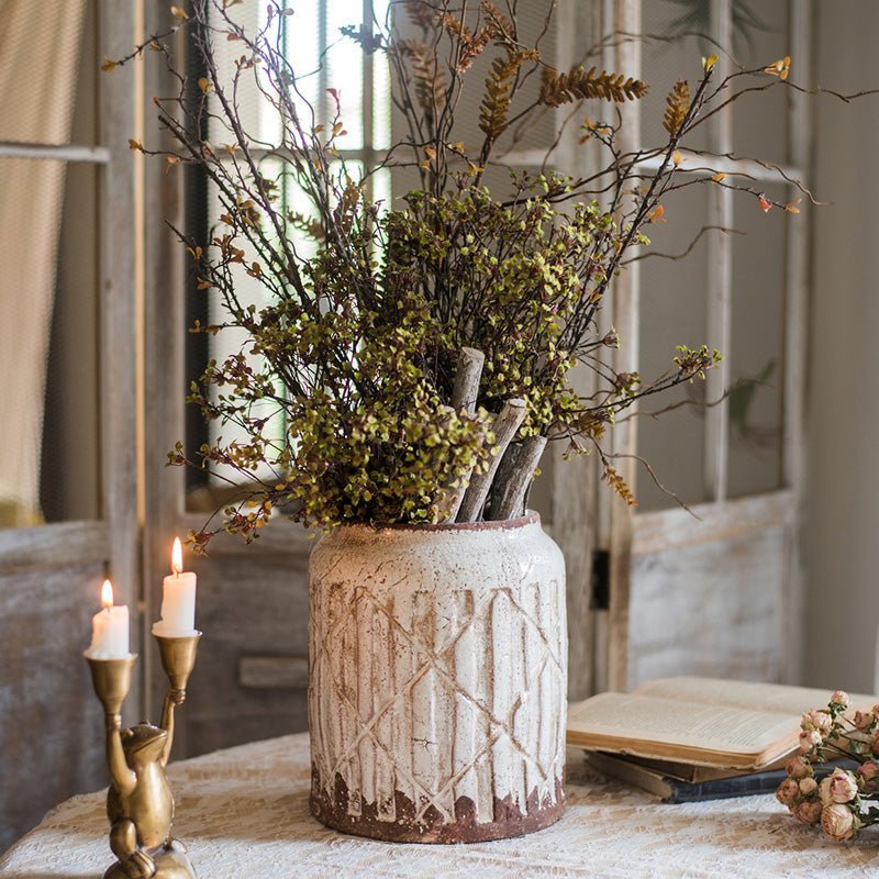 Distressed White Ceramic Flower Jar Vase - Cheeky Garden