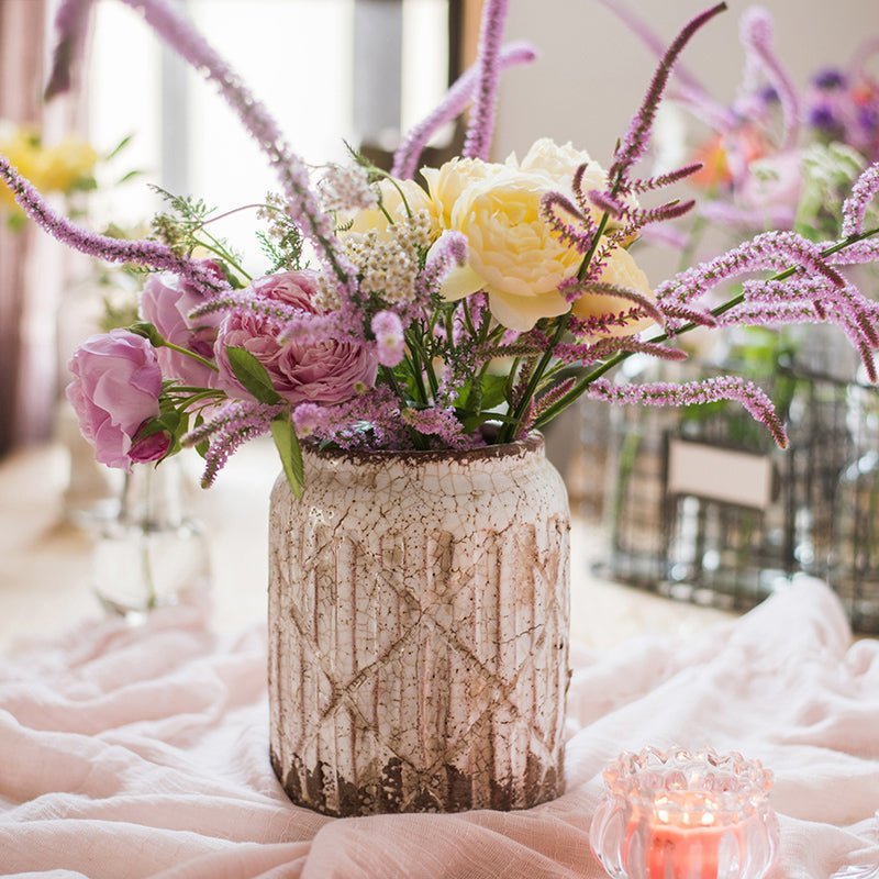 Distressed White Ceramic Flower Jar Vase - Cheeky Garden