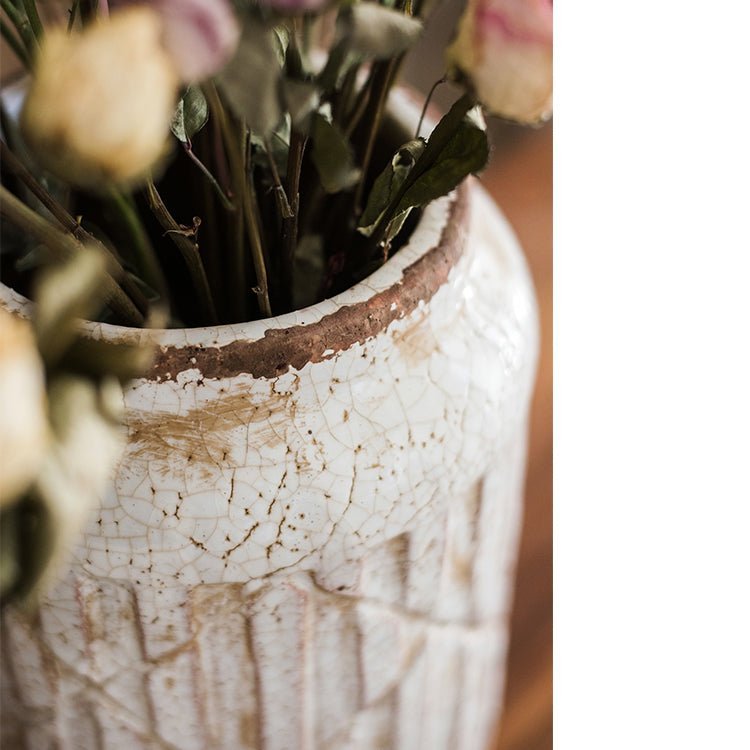 Distressed White Ceramic Flower Jar Vase - Cheeky Garden
