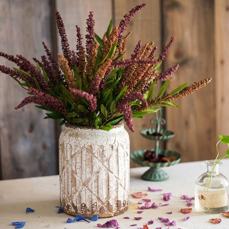 Distressed White Ceramic Flower Jar Vase - Cheeky Garden