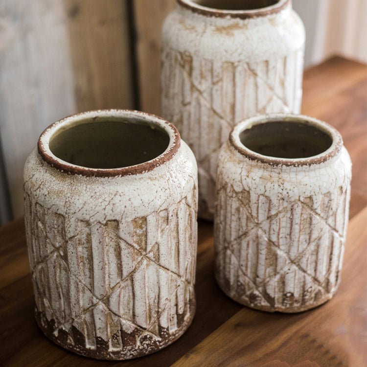 Distressed White Ceramic Flower Jar Vase - Cheeky Garden
