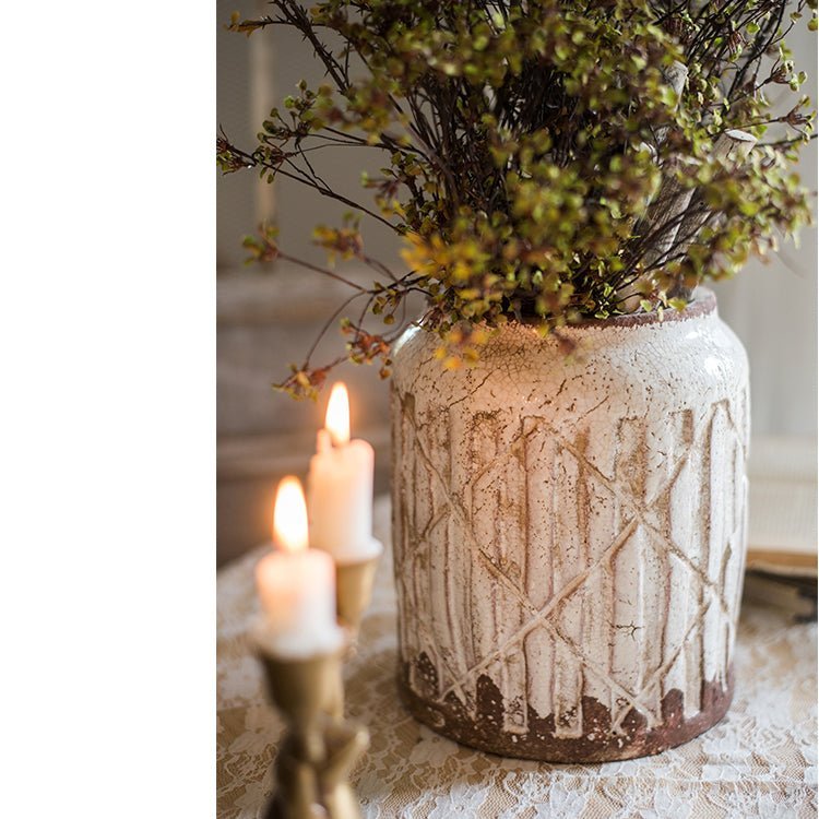 Distressed White Ceramic Flower Jar Vase - Cheeky Garden