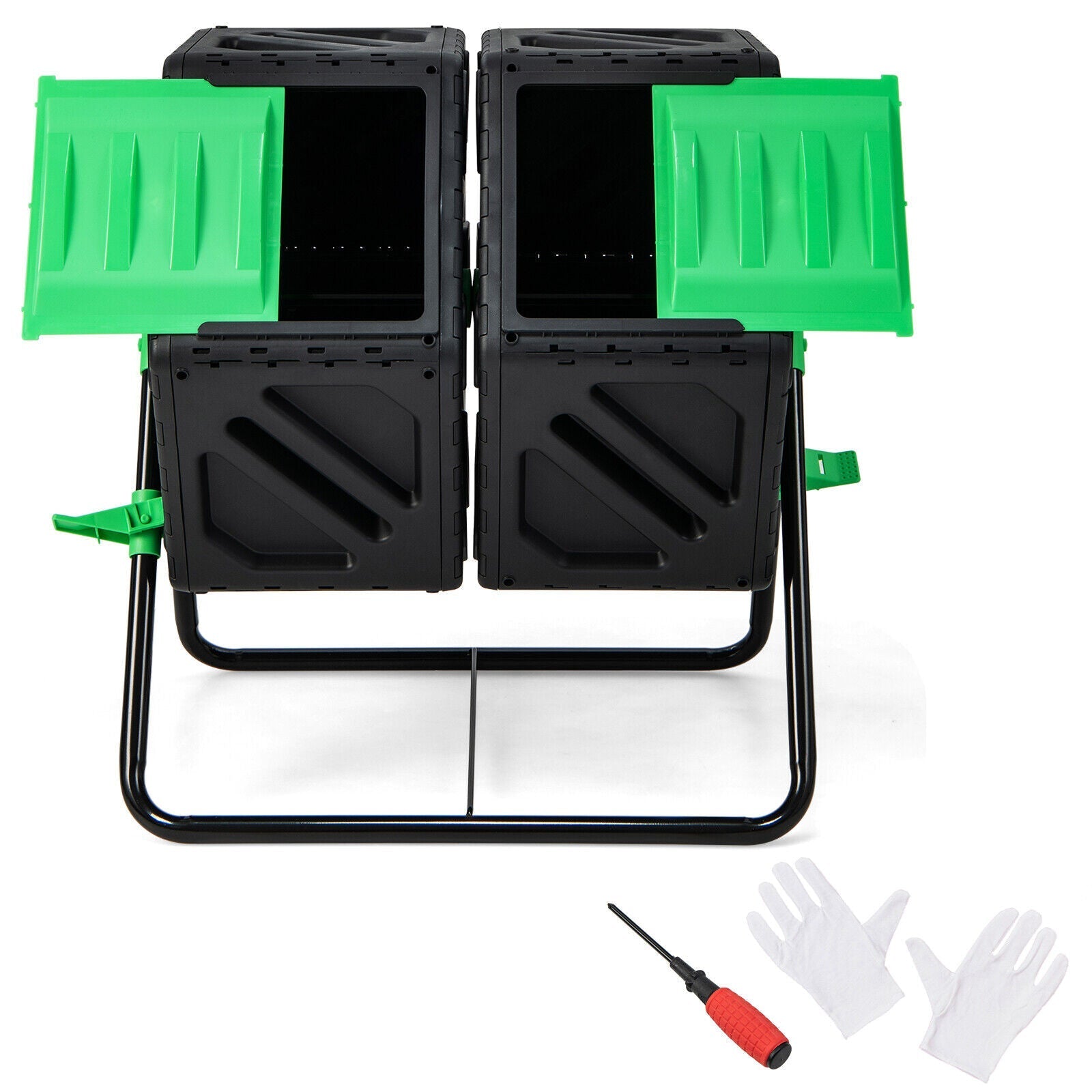 Dual Chamber Garden Compost Tumbler with Sliding Doors-Black & Green - Cheeky Garden
