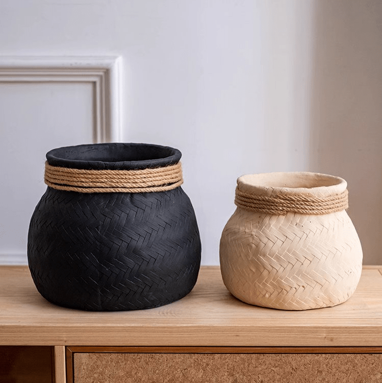 Faux Bamboo Woven Cement Planter - Cheeky Garden