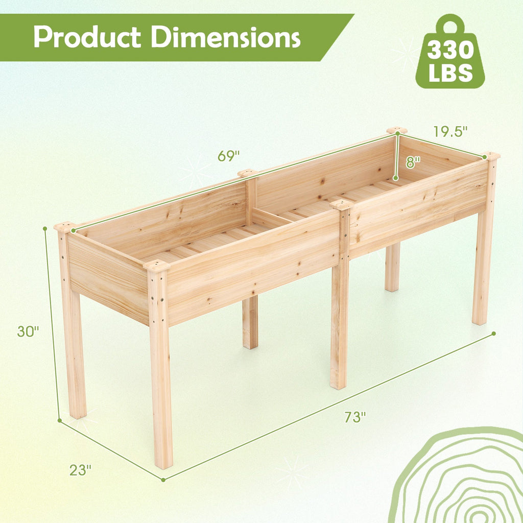 Fir Wood Outdoor Raised Garden Bed with Divider Panel and Drainage Holes - Cheeky Garden