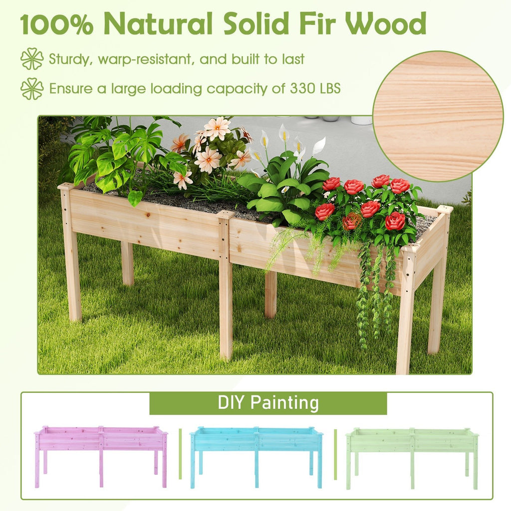 Fir Wood Outdoor Raised Garden Bed with Divider Panel and Drainage Holes - Cheeky Garden