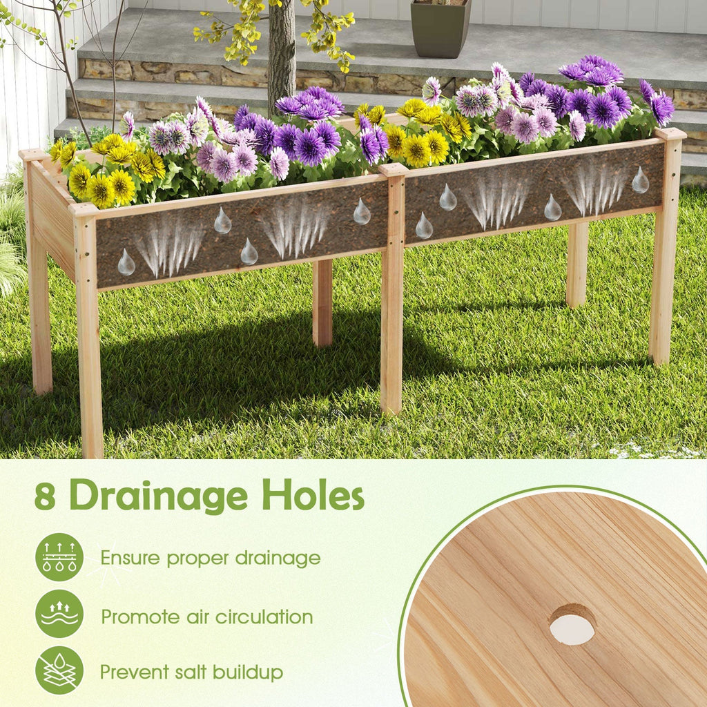 Fir Wood Outdoor Raised Garden Bed with Divider Panel and Drainage Holes - Cheeky Garden