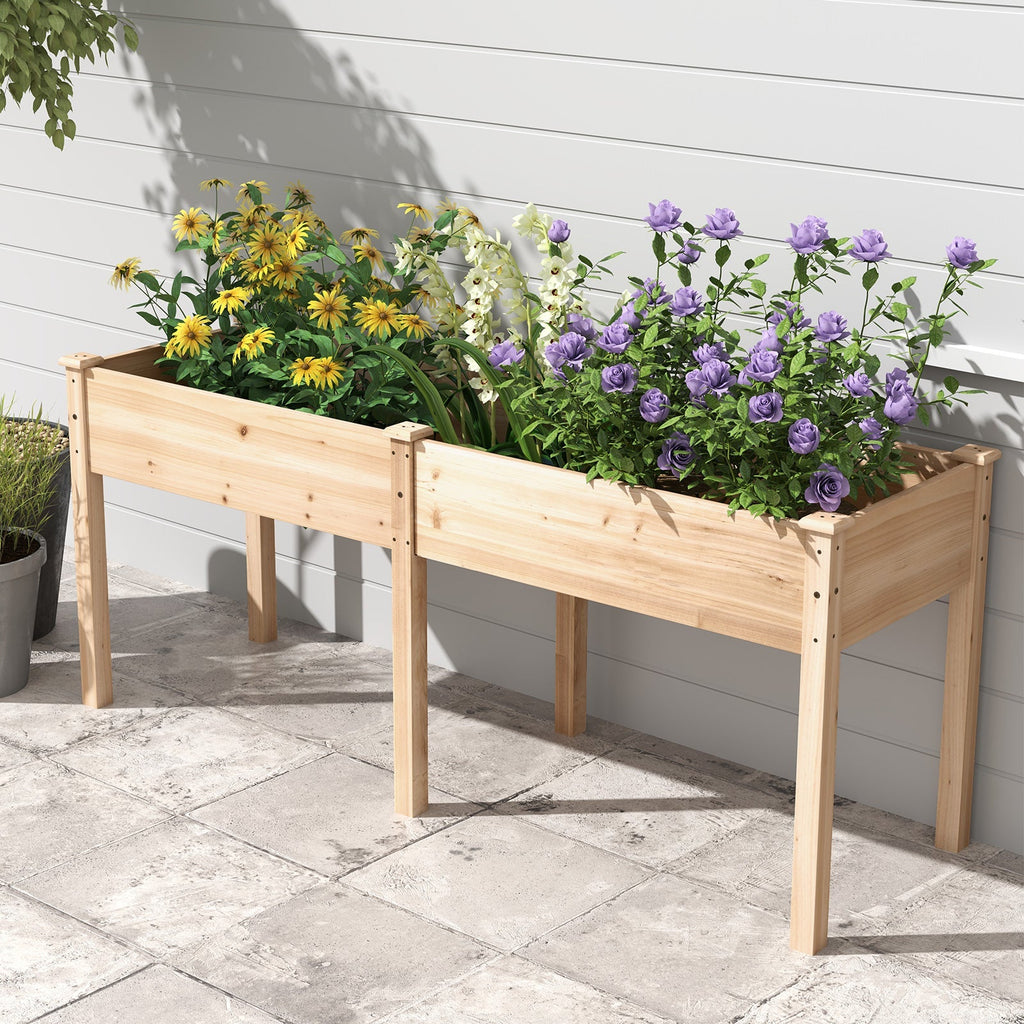 Fir Wood Outdoor Raised Garden Bed with Divider Panel and Drainage Holes - Cheeky Garden