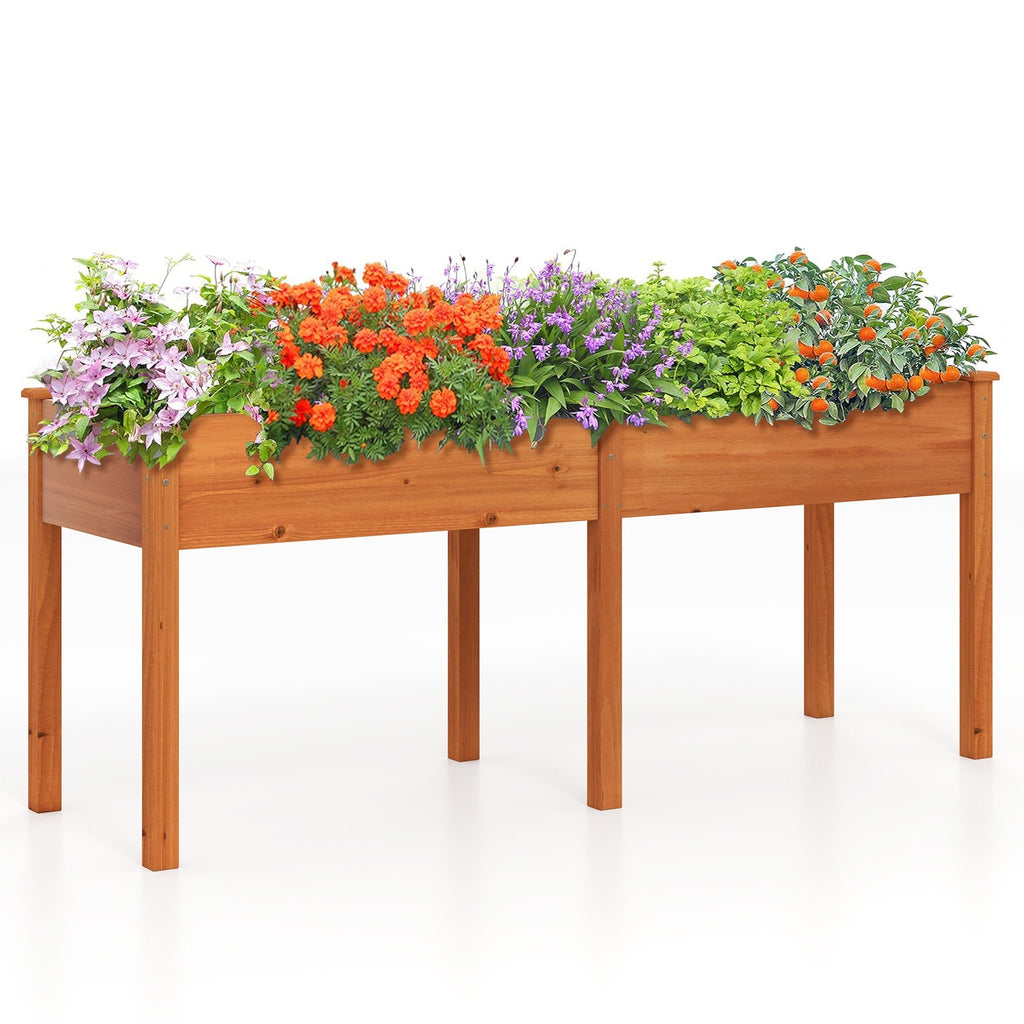 Fir Wood Outdoor Raised Garden Bed with Divider Panel and Drainage Holes - Cheeky Garden