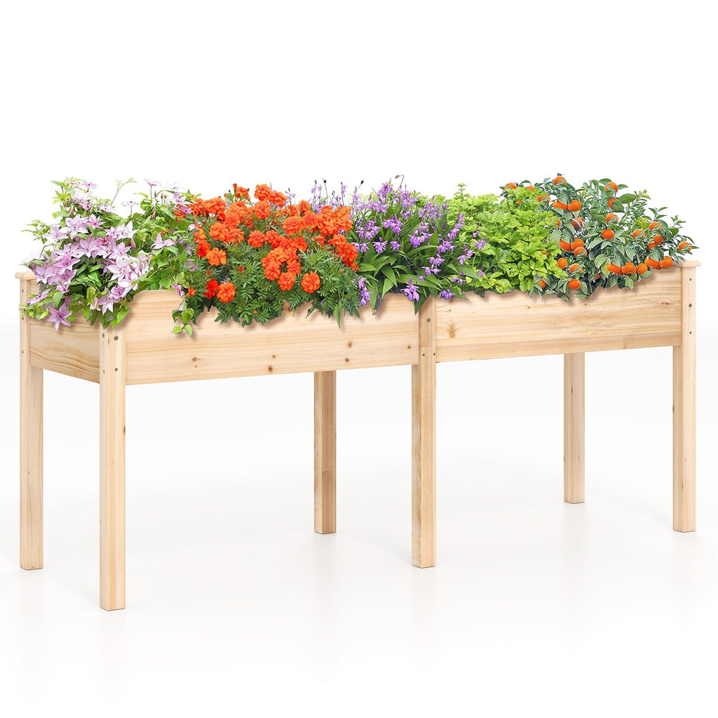 Fir Wood Outdoor Raised Garden Bed with Divider Panel and Drainage Holes - Cheeky Garden