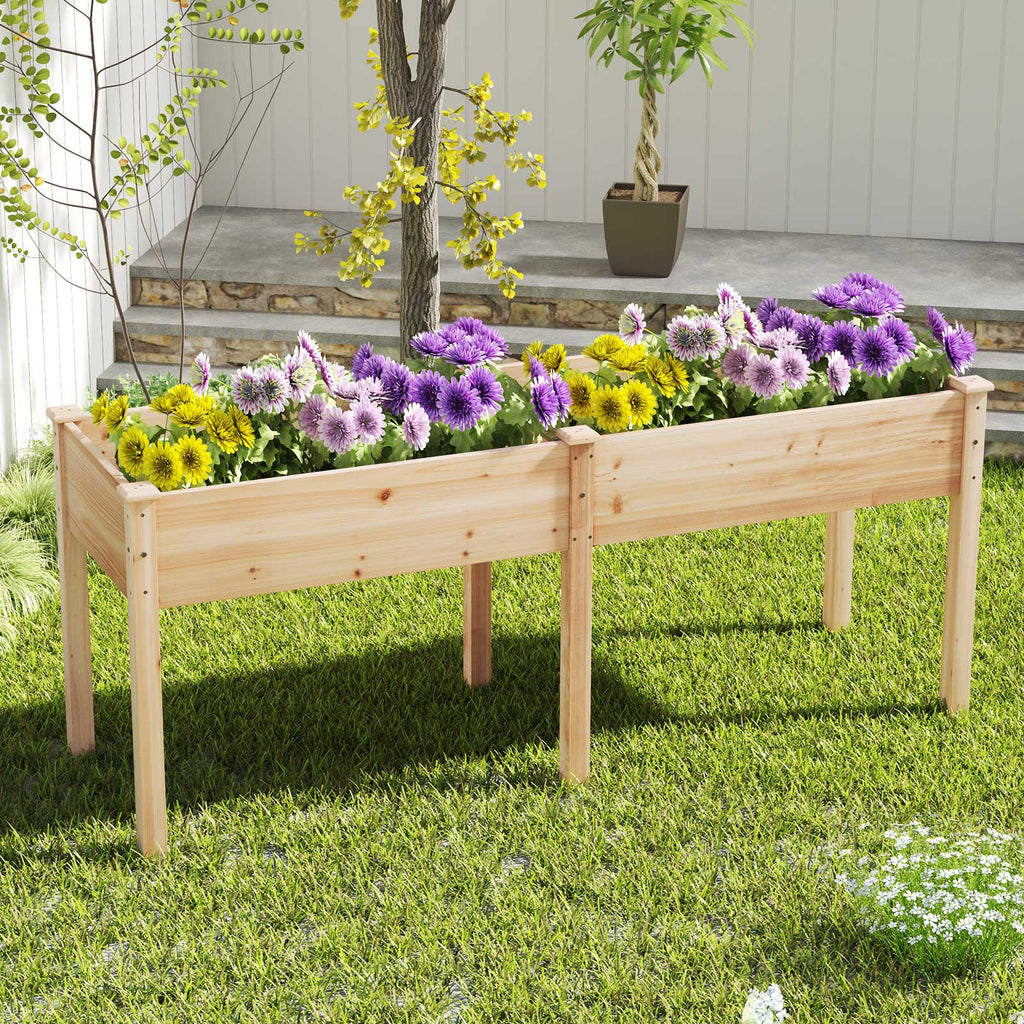 Fir Wood Outdoor Raised Garden Bed with Divider Panel and Drainage Holes - Cheeky Garden