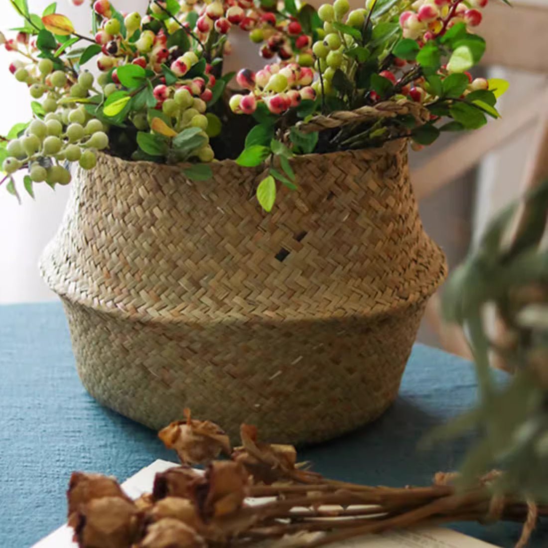 Foldable Seagrass Belly Basket with Handles - Cheeky Garden