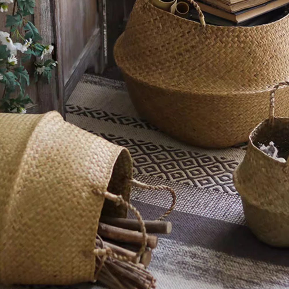 Foldable Seagrass Belly Basket with Handles - Cheeky Garden