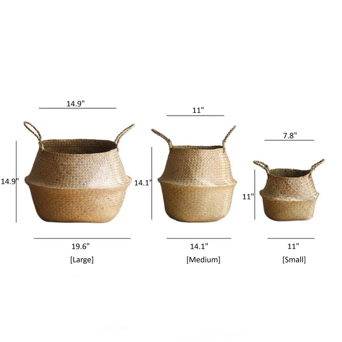 Foldable Seagrass Belly Basket with Handles - Cheeky Garden
