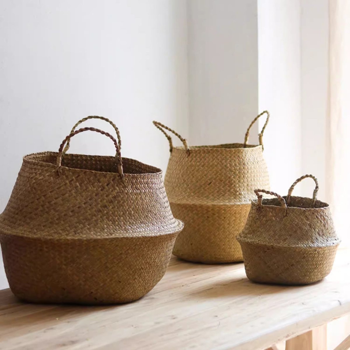 Foldable Seagrass Belly Basket with Handles - Cheeky Garden