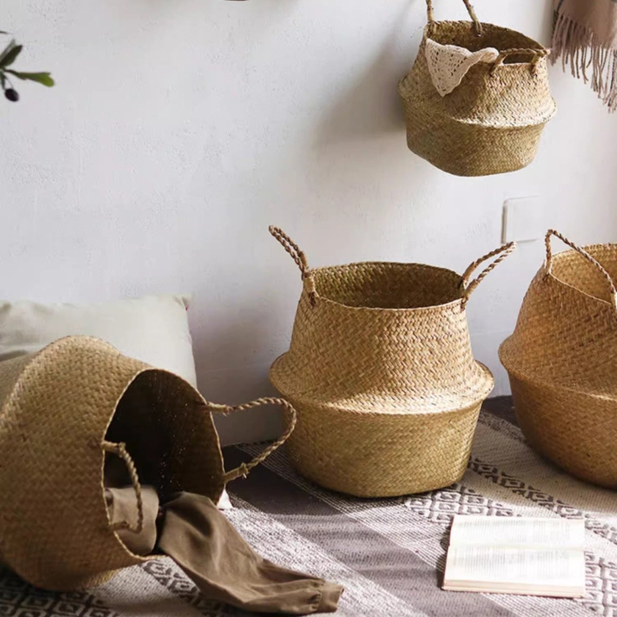 Foldable Seagrass Belly Basket with Handles - Cheeky Garden