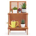 Folding Garden Potting Bench with 2-tier Storage Shelves and Teak Oil Finish for Garden Yard Balcony - Cheeky Garden