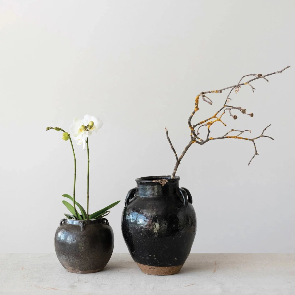 Found Black Clay Jar with Handles - Cheeky Garden