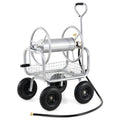 Garden Hose Reel Cart 300 Feet Large Capacity with 4 Wheels and Storage Basket-Gray - Cheeky Garden