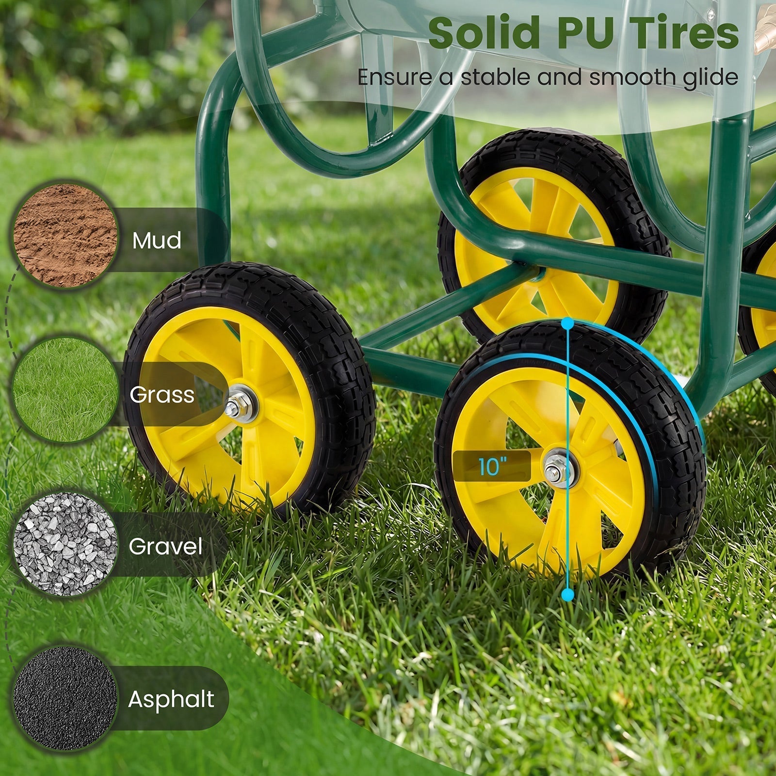 Garden Hose Reel Cart 4 Wheels Heavy-Duty Metal Water Hose Organizer Portable - Cheeky Garden