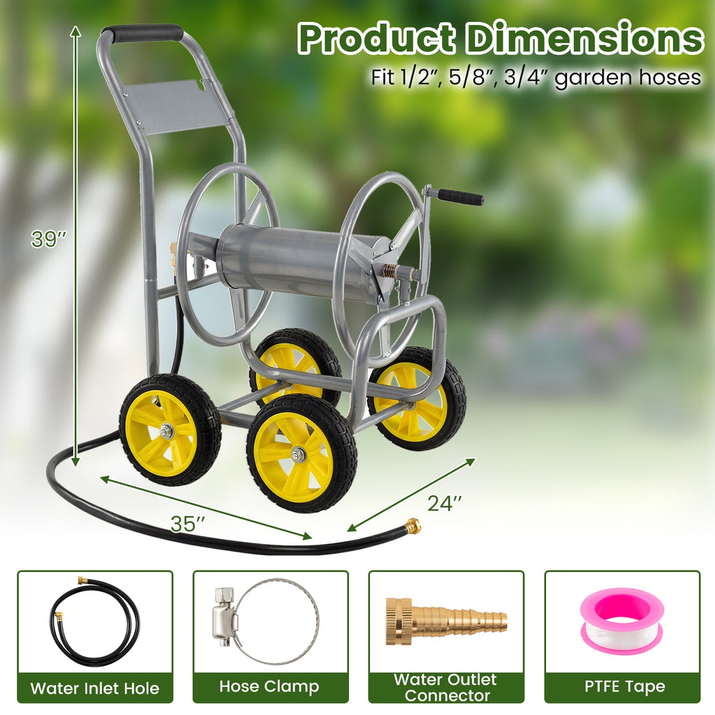 Garden Hose Reel Cart 4 Wheels Heavy-Duty Metal Water Hose Organizer Portable - Cheeky Garden
