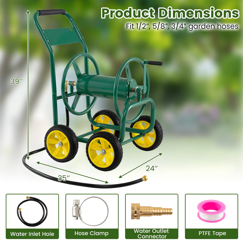 Garden Hose Reel Cart 4 Wheels Heavy-Duty Metal Water Hose Organizer Portable - Cheeky Garden