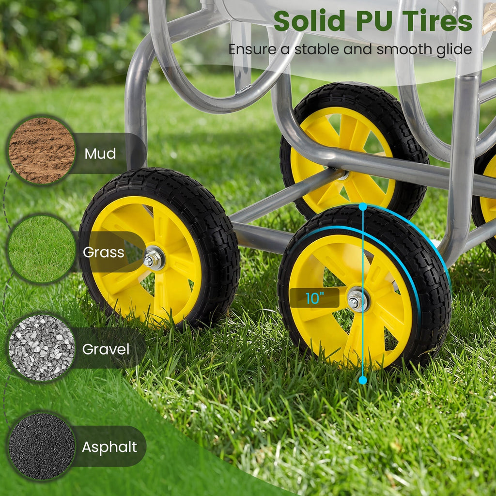 Garden Hose Reel Cart 4 Wheels Heavy-Duty Metal Water Hose Organizer Portable - Cheeky Garden
