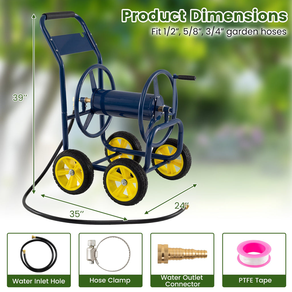Garden Hose Reel Cart 4 Wheels Heavy-Duty Metal Water Hose Organizer Portable - Cheeky Garden