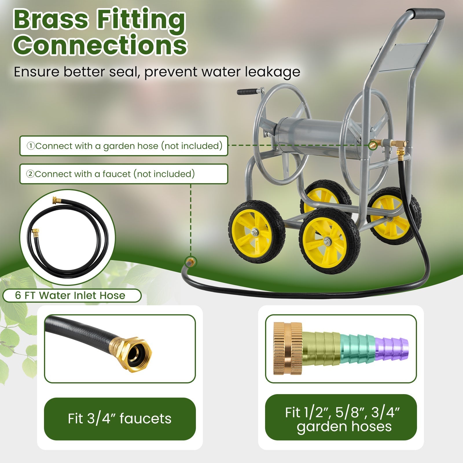 Garden Hose Reel Cart 4 Wheels Heavy-Duty Metal Water Hose Organizer Portable - Cheeky Garden