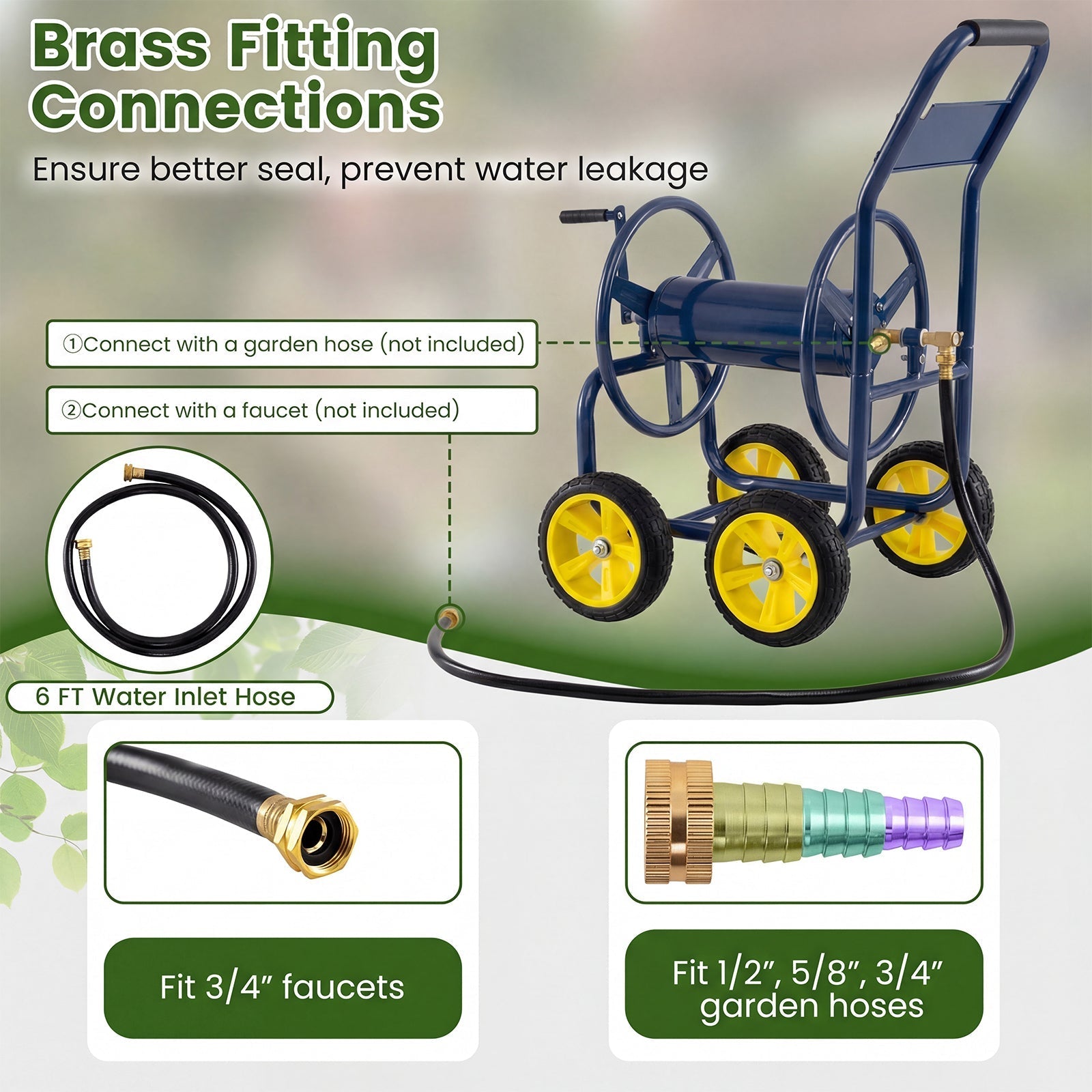 Garden Hose Reel Cart 4 Wheels Heavy-Duty Metal Water Hose Organizer Portable - Cheeky Garden